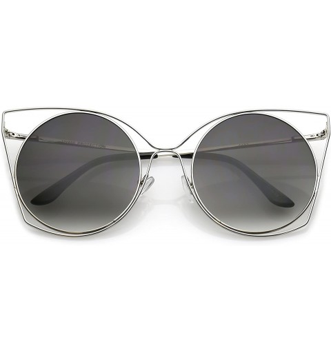 Cat Eye Women's Oversize Open Metal Frame Round Flat Lens Cat Eye Sunglasses 51mm - Silver / Lavender - C61820U9KAA $11.69