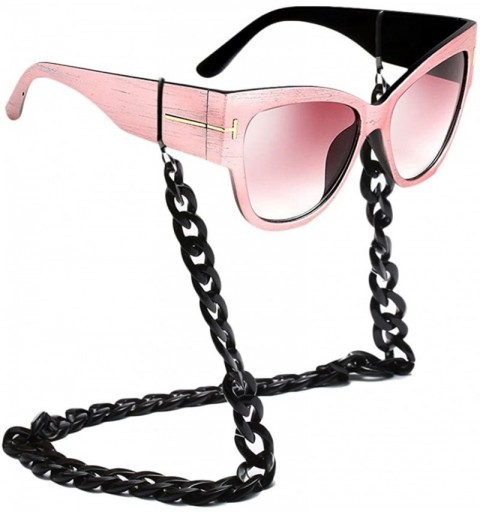 Oversized Oversized Frame Lady Travel Beach Sun Protect Sunglasses with Lanyard Chain - Pink - CD18CYTDW9R $19.87
