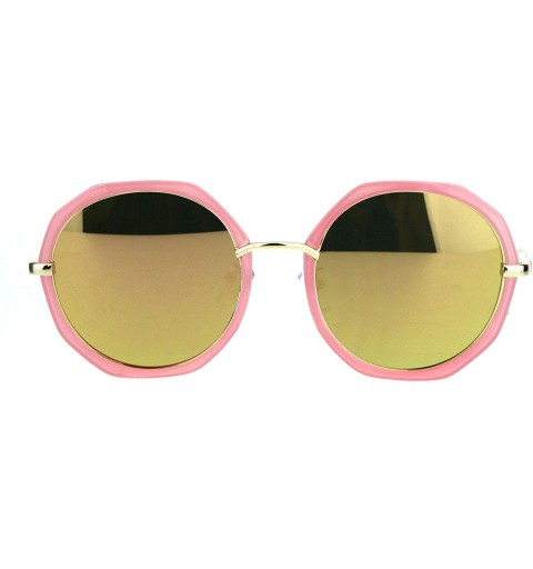 Round Womens Mod Geometric Color Mirrored Lens Round Luxury Sunglasses - Pink Gold Mirror - CR18KII5L76 $15.62
