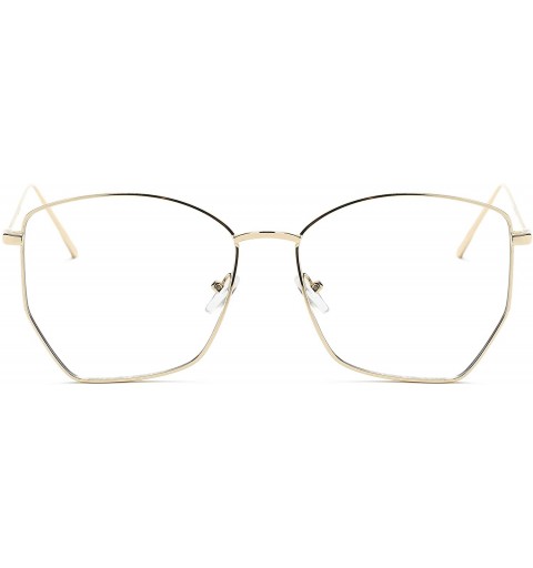 Cat Eye Women Metal Square Geometric Cat Eye Oversized Fashion Sunglasses - Clear - C218IOGO7LD $11.60
