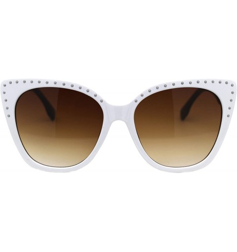 Square Square Cateye Sunglasses Womens Butterfly Shape Studded Top Shades UV 400 - White Black (Brown) - CZ1963RY9G2 $12.66