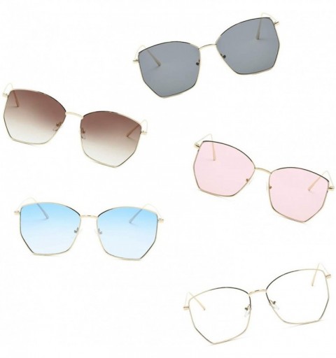 Cat Eye Women Metal Square Geometric Cat Eye Oversized Fashion Sunglasses - Clear - C218IOGO7LD $11.60