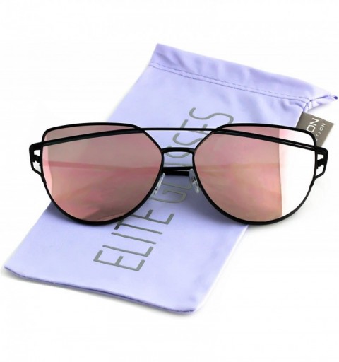 Cat Eye Cat Eye Metal Frame Flat Top Mirrored Lens Women Fashion Sunglasses - Pink Black - CV17YC4CLOT $10.54