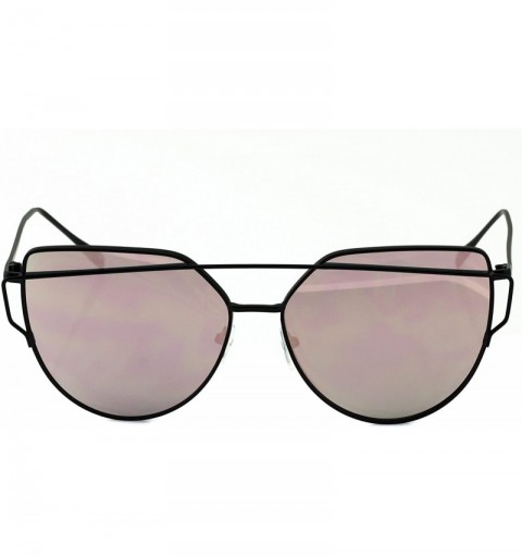 Cat Eye Cat Eye Metal Frame Flat Top Mirrored Lens Women Fashion Sunglasses - Pink Black - CV17YC4CLOT $10.54