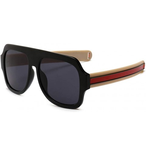 Oversized Retro Oversized Square Sunglasses for Women with Flat Lens - Black Black - CV18TTGDW54 $15.59