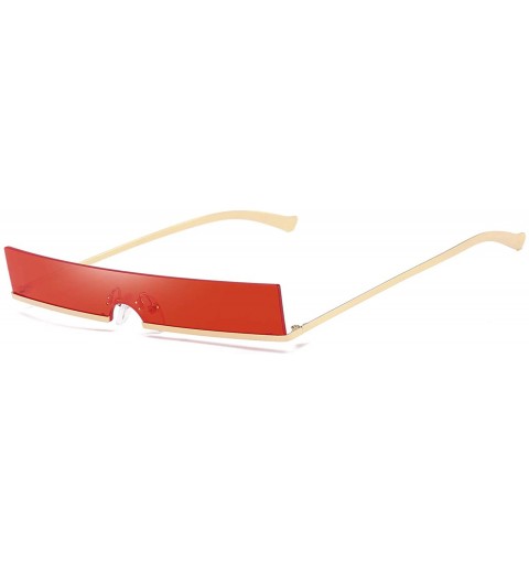 Rimless Trendy Tiny Rimless Rectangle Sunglasses Slim Rectangular - Red - CS199MIZ77G $12.05