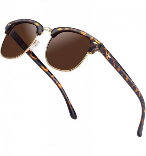 Rectangular Semi Rimless Polarized Sunglasses Men Women Classic Half Frame Retro Sun Glasses - Brown/Leopard Frame - CB18QKA5...