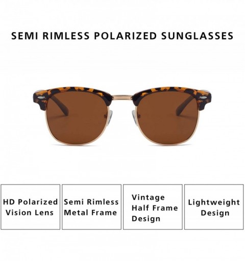 Rectangular Semi Rimless Polarized Sunglasses Men Women Classic Half Frame Retro Sun Glasses - Brown/Leopard Frame - CB18QKA5...
