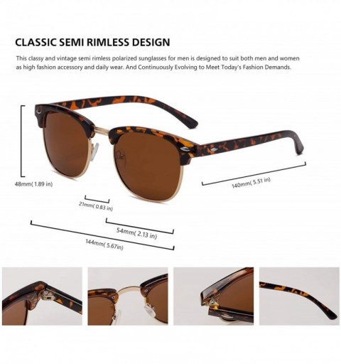 Rectangular Semi Rimless Polarized Sunglasses Men Women Classic Half Frame Retro Sun Glasses - Brown/Leopard Frame - CB18QKA5...