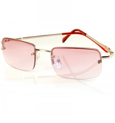 Round Minimalist Small Rectangular Sunglasses Clear Eyewear Spring Hinge A124 A125 - Silver/ Pink - CX18C2UT0Z8 $12.55
