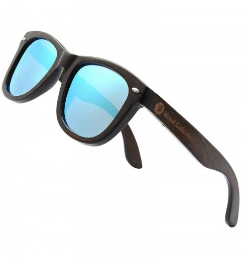 Round Wood Sunglasses with Polarized lenses for Men&Women Handmade Bamboo Wooden Sunglasses - X Blue - CZ18WRUILYX $21.52