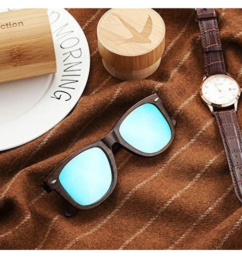 Round Wood Sunglasses with Polarized lenses for Men&Women Handmade Bamboo Wooden Sunglasses - X Blue - CZ18WRUILYX $21.52
