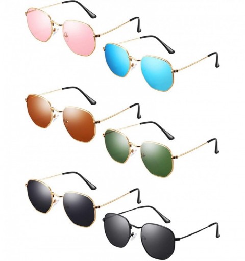 Oversized 6 Pairs Geometric Square Sunglasses Oversized Polygon Mirrored Retro Vintage Sunglasses for Women and Men - CF1962G...