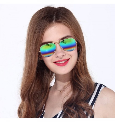 Aviator Corning natural glass lenses metal frame aviator sunglasses for men women - CE184GLNT0Y $23.76