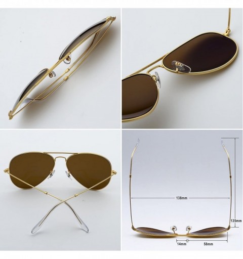 Aviator Corning natural glass lenses metal frame aviator sunglasses for men women - CE184GLNT0Y $23.76