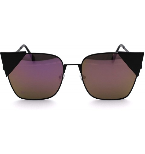 Cat Eye Womens Metal Rim Rectangular Oversize Cat Eye Retro Sunglasses - Black Purple Mirror - CB18W4HO8WX $11.17