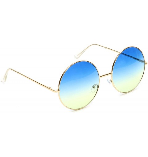 Oversized Oversized Sunglasses Round Circle Ocean Lens Gold Metal Arms - Blue & Yellow - CV18EWWKHEX $23.70