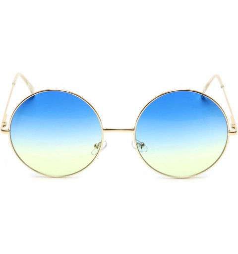 Oversized Oversized Sunglasses Round Circle Ocean Lens Gold Metal Arms - Blue & Yellow - CV18EWWKHEX $10.80