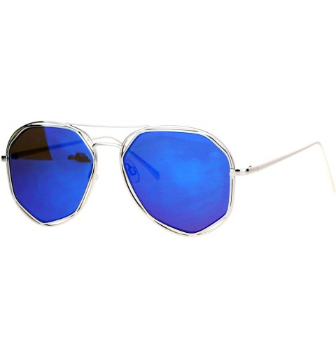 Aviator Designer Fashion Aviators Womens Sunglasses Metal Double Frame Mirror Lens - Silver (Blue Mirror) - CI1877KX7KC $11.81