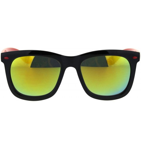 Rectangular Hipster 2 Tone Oversize Horn Rim Colored Mirror Sunglasses - Black Red Orange Mirror - C718RND2QKI $11.90