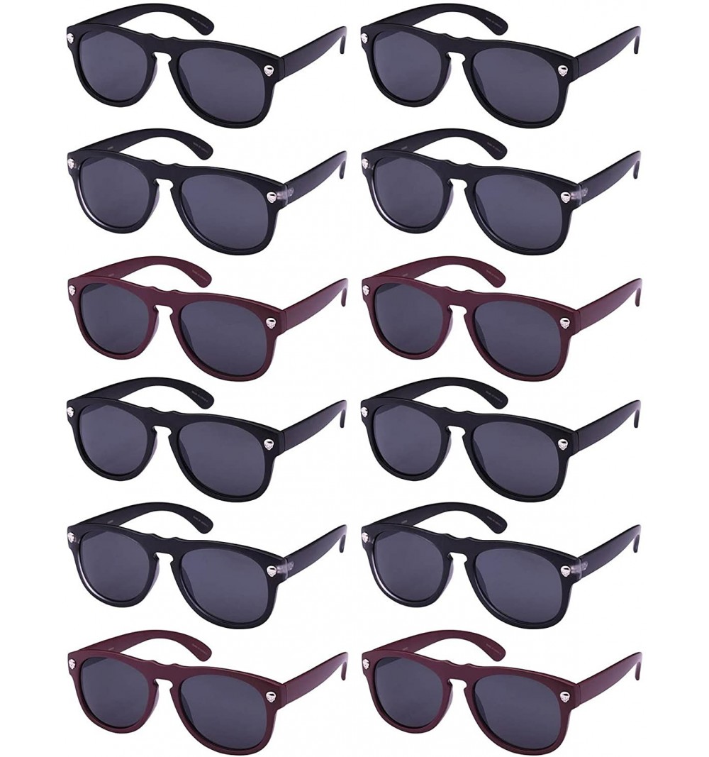 Round 12 Pack Horned Rim Party Aviator Sunglasses Women Men Color Lens - C5185QCLMA8 $23.01