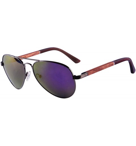 Aviator Mens Metal Handmade Wood Sunglasses Classic Frame Polarized Sun Glasses UV400 Protection - 1570 - CZ189KES2US $45.91