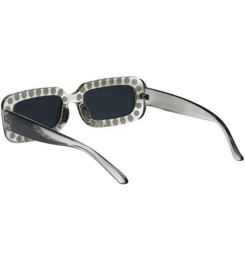 Rectangular Womens Pearl Jewel Plastic Narrow Rectangular Designer Mod Sunglasses - Clear Black - CQ18GELURRW $9.99
