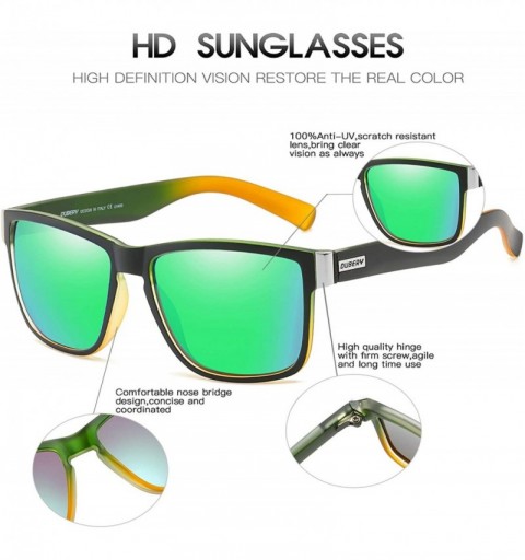 Aviator Vintage Polarized Sunglasses for Men Women Retro Square Sun Glasses D518 - Green&orange/Green - C218ZA7DMLG $17.94