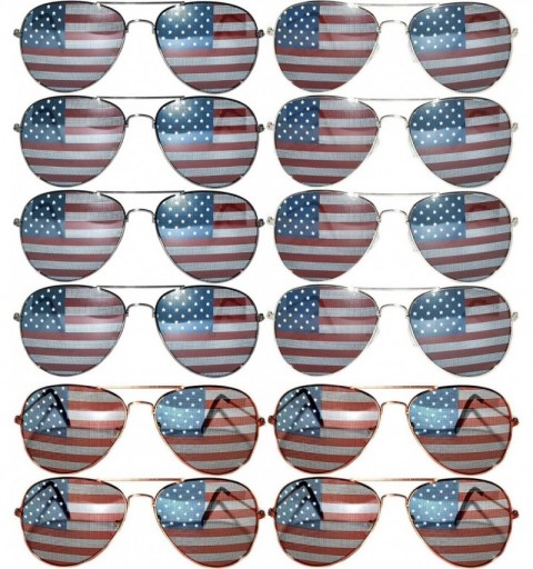 Aviator Classic Aviator Sunglasses American Flag USA Lens Frame 12 Pairs - CL1277ZZMDH $31.72