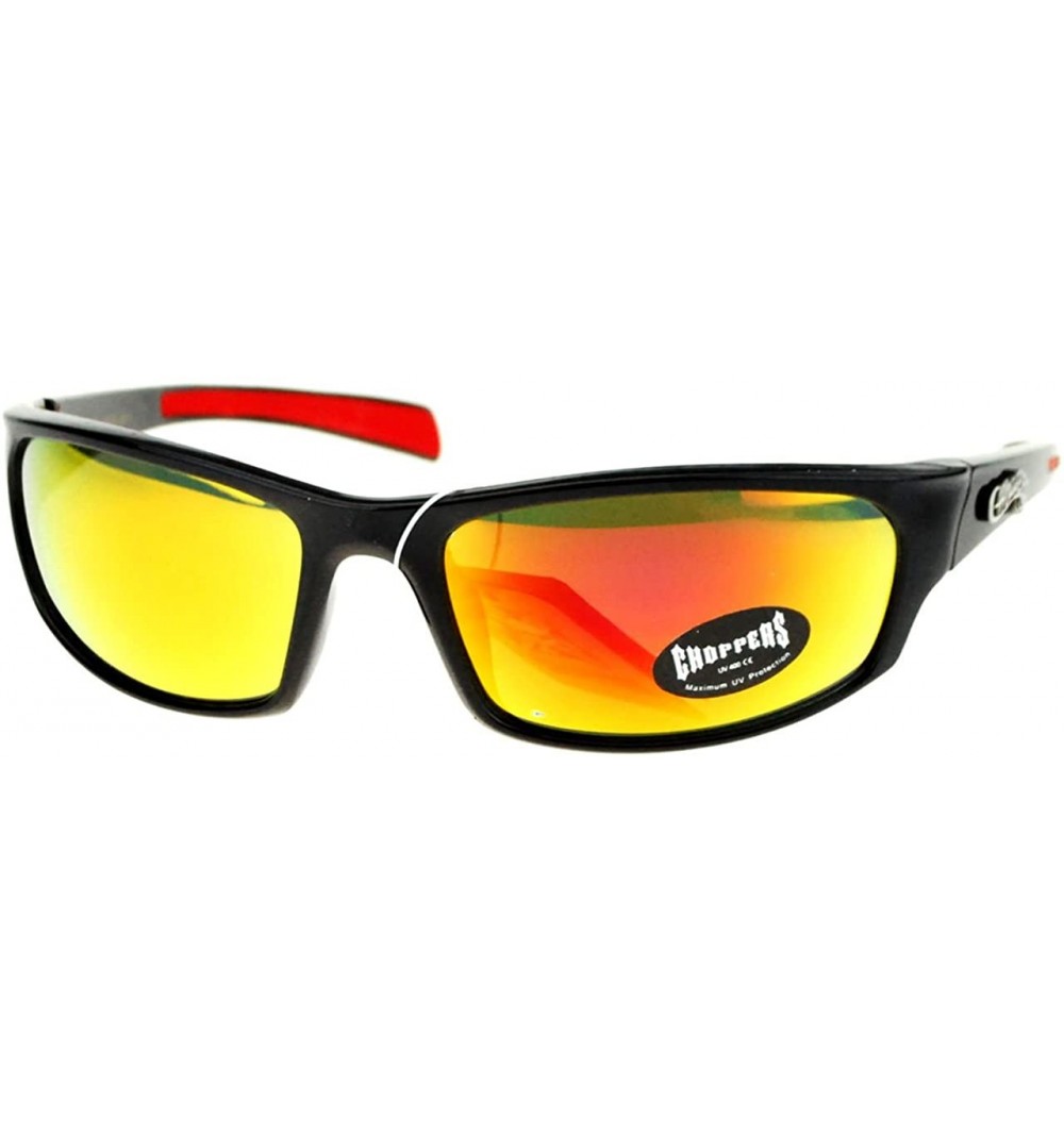 Rectangular Mens Sunglasses Sports Biker Fashion Oval Wrap Around Frame - Black Red - CU11ZZJUUK3 $11.92
