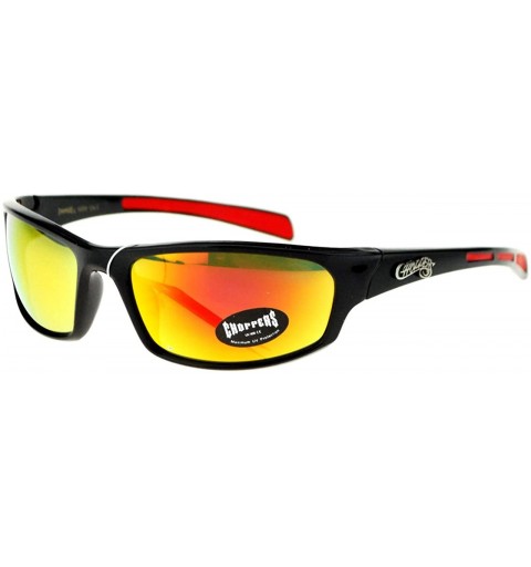 Rectangular Mens Sunglasses Sports Biker Fashion Oval Wrap Around Frame - Black Red - CU11ZZJUUK3 $11.92