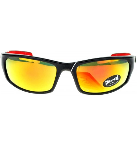 Rectangular Mens Sunglasses Sports Biker Fashion Oval Wrap Around Frame - Black Red - CU11ZZJUUK3 $11.92