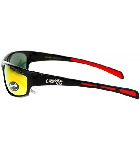 Rectangular Mens Sunglasses Sports Biker Fashion Oval Wrap Around Frame - Black Red - CU11ZZJUUK3 $11.92