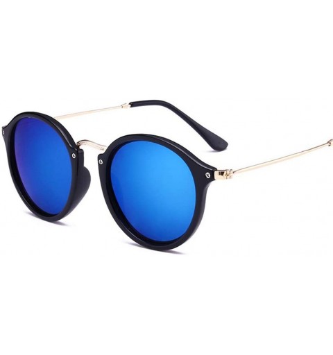 Oval Unisex Sun Glasses Polarized Coating Mirror Driving Sunglasses Round Male Eyewear - 02-black Blue - C4194O4XDDR $23.52