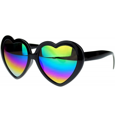 Oversized Womens Mirrored Rusta Mirror Lens Plastic Frame Heart Shape Sunglasses - Black - CU11O208TMH $11.74