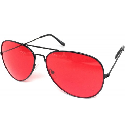 Aviator Aviator Metal Frame Sunglasses Classic Style - Black Frame- Red - C318DR9UAG4 $10.42