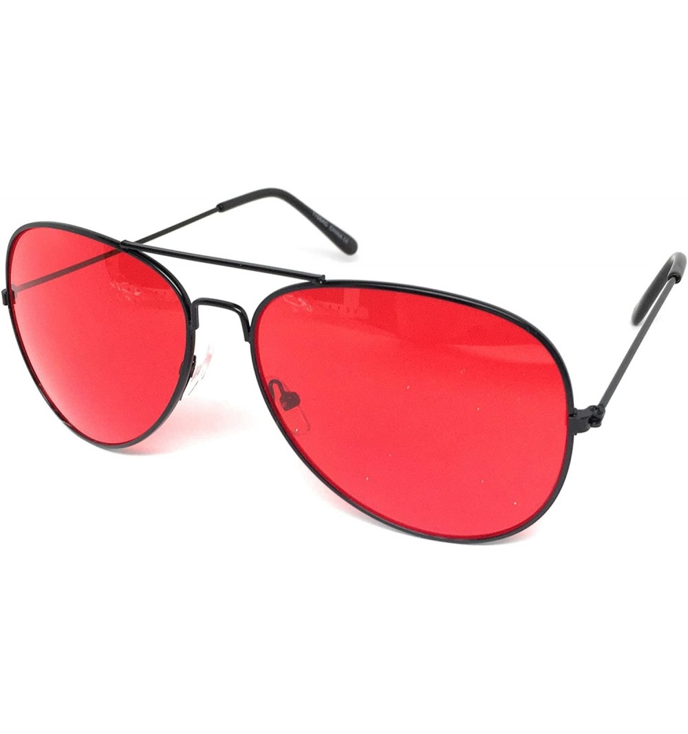 Aviator Aviator Metal Frame Sunglasses Classic Style - Black Frame- Red - C318DR9UAG4 $10.42