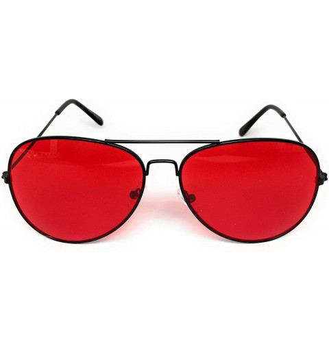 Aviator Aviator Metal Frame Sunglasses Classic Style - Black Frame- Red - C318DR9UAG4 $10.42