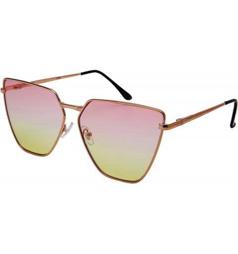 Oversized Oversized Cat Eye Flat Lens Sunnies Spring Hinge W/Fiber Case M3158S - Rose Gold/Pink-yellow Lens - CS187ITNM6Q $8.18