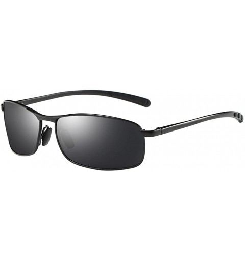 Aviator Rectangular Polarized Sunglasses Al-Mg Alloy Temple Spring Hinge UV400 - Black - CE18EO9MWU0 $43.71