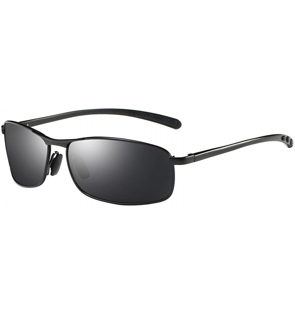 Aviator Rectangular Polarized Sunglasses Al-Mg Alloy Temple Spring Hinge UV400 - Black - CE18EO9MWU0 $16.97
