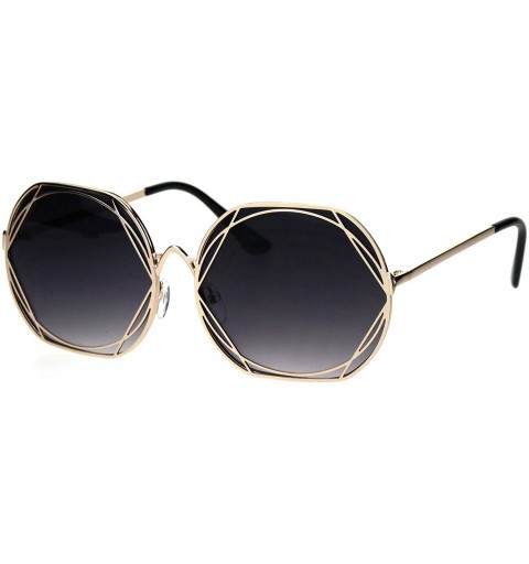 Rectangular Womens Art Nouveau Deco Metal Rim Butterfly Diva Sunglasses - Gold Smoke - CW18I4EAYMA $14.00