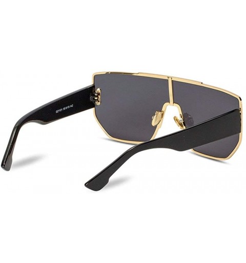 Oversized 2019 luxury retro shield women's brand designer square oversized ladies sunglasses UV400 - Gold Black - CZ18W544KCL...