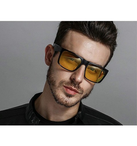 Square Nearsighted Night Vision Polarized Sunglasses Men yellow Lens anti-glare Vintage Oversized Myopia Glasses - C718XGLLKE...