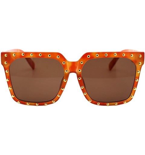 Square Gold Studded Sunglasses Womens Oversized Square Fashion Shades UV 400 - Orange Tortoise (Brown) - C818XX2AANI $12.24