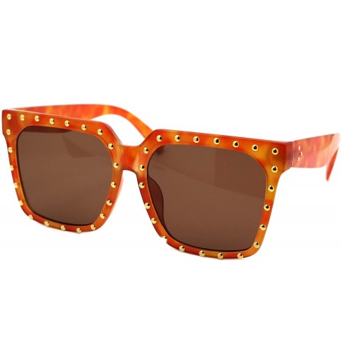 Square Gold Studded Sunglasses Womens Oversized Square Fashion Shades UV 400 - Orange Tortoise (Brown) - C818XX2AANI $12.24