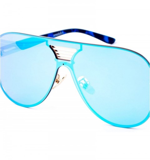 Square Blade Mirrored Oversized Aviator Sunglasses - Flat Frame - Blue - Men's Xl Blue - CQ1888SQAT5 $18.88