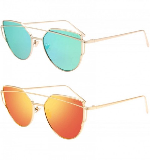 Cat Eye Street Fashion Cat Eye Mirrored Metal Sunglasses for Women 7805 - Gn+rd - CR18QC29EX4 $15.98