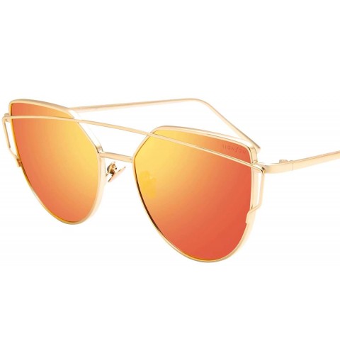 Cat Eye Street Fashion Cat Eye Mirrored Metal Sunglasses for Women 7805 - Gn+rd - CR18QC29EX4 $15.98