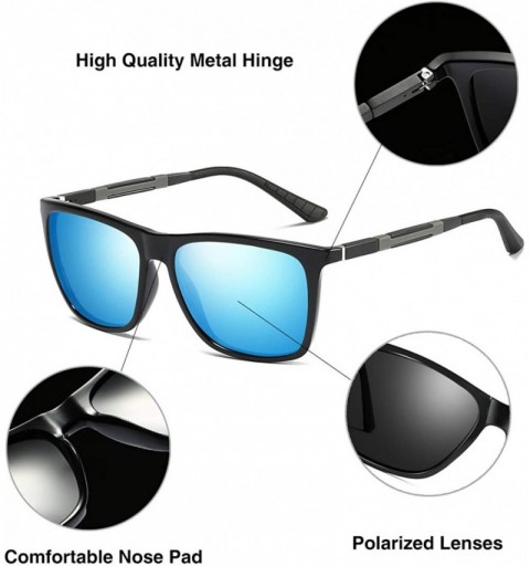 Oversized Unisex Square Polarized Sunglasses Stylish Aluminum Driving Sun Glasses - Blue - CM18YG5RC6N $18.83